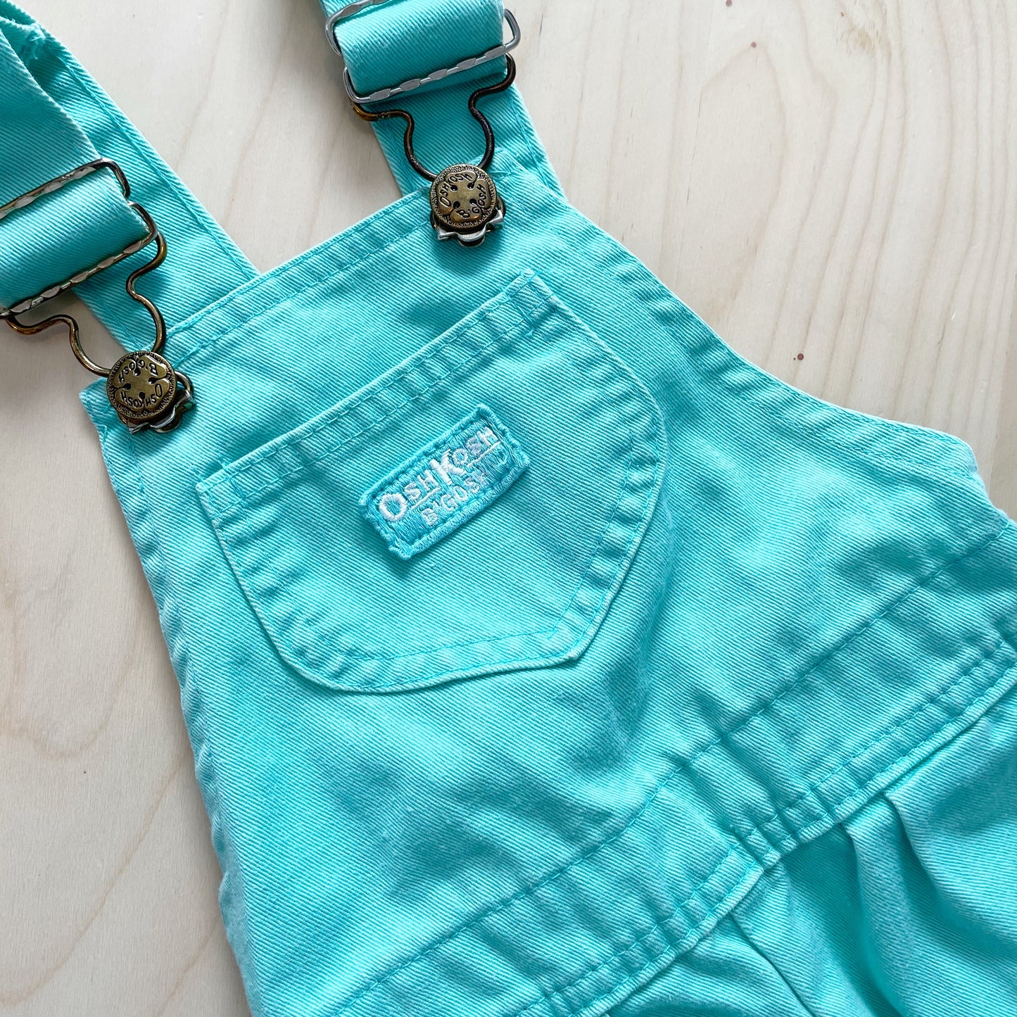 Vintage OshKosh Mint Blue Overalls - Yellow Clover Vintage Kids Clothes