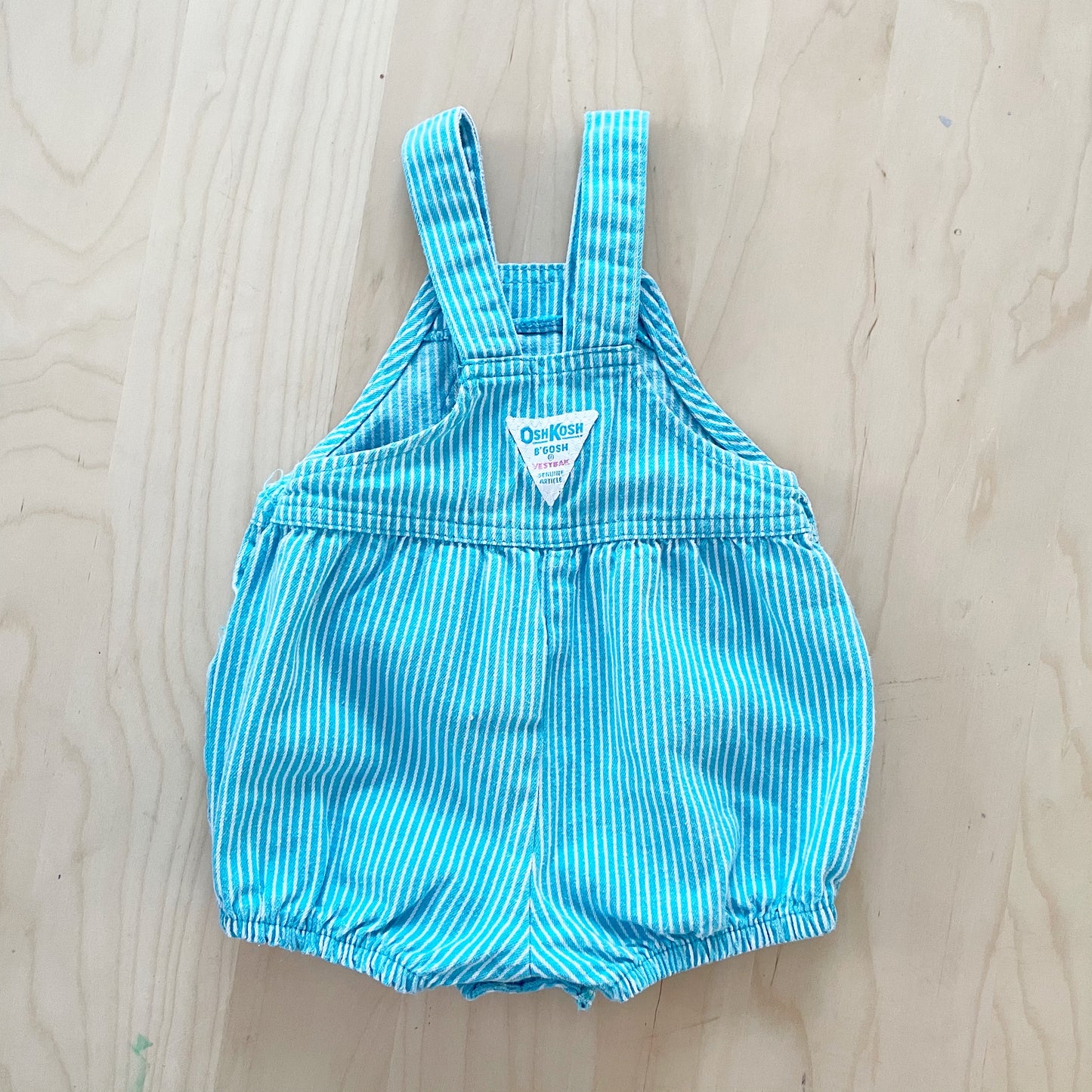 Vintage OshKosh Turquoise Engineer Stripe Bubble Overalls - Yellow Clover Vintage Kids Clothes