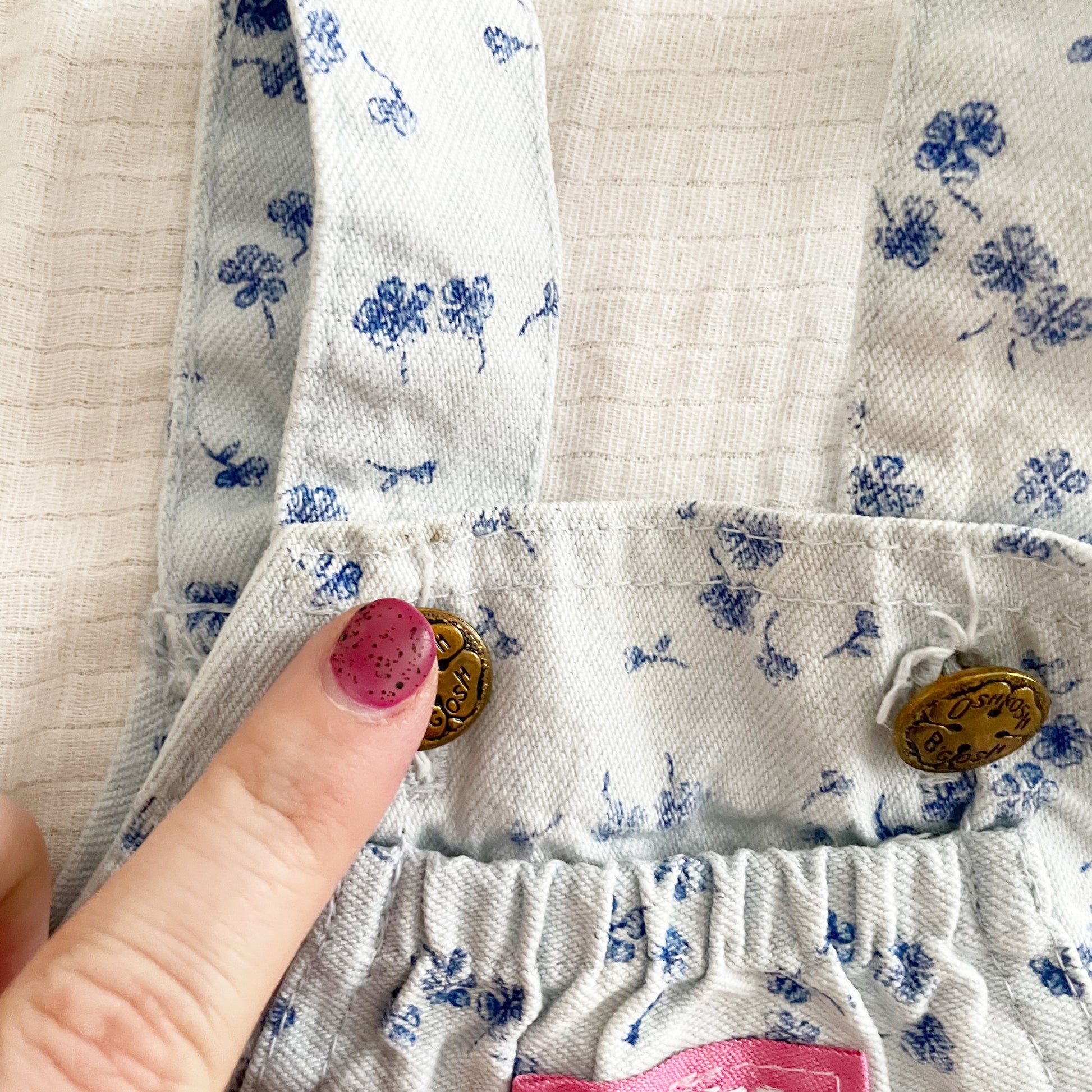 OshKosh Light Denim Floral Overalls - Yellow Clover Vintage Kids Clothes