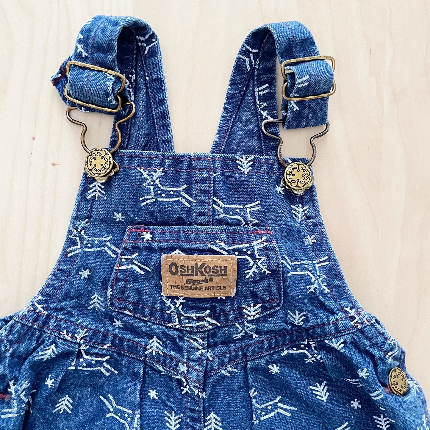 OshKosh Reindeer Print Denim Overalls - Yellow Clover Vintage Kids Clothes