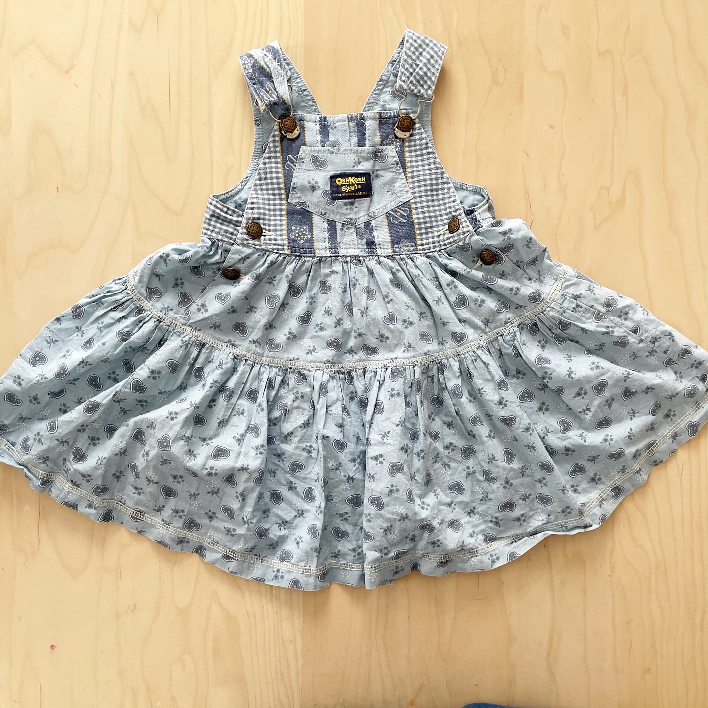 OshKosh Blue Print Overall Skirtall - Yellow Clover Vintage Kids Clothes