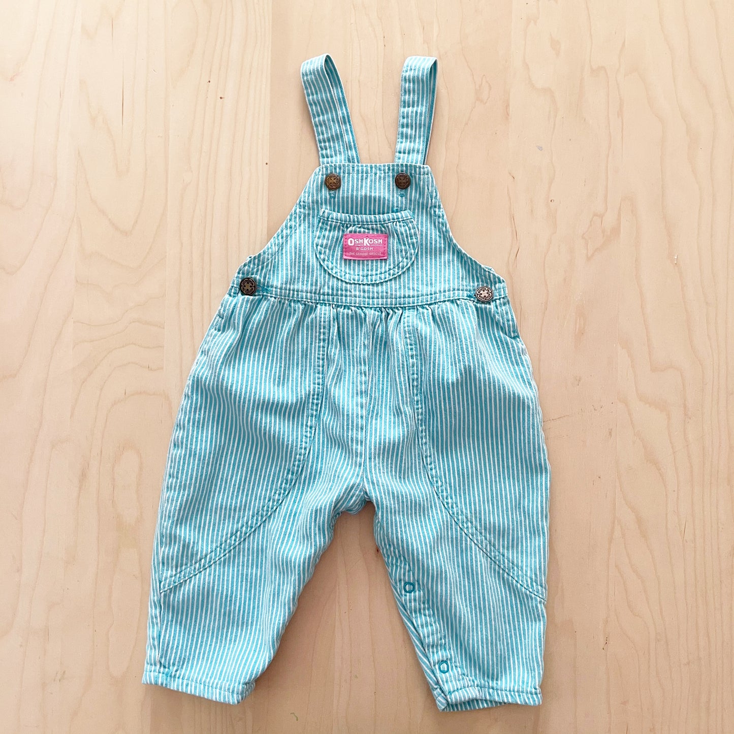 Vintage OshKosh Turquoise Engineer Stripe Baby Bubble Overalls