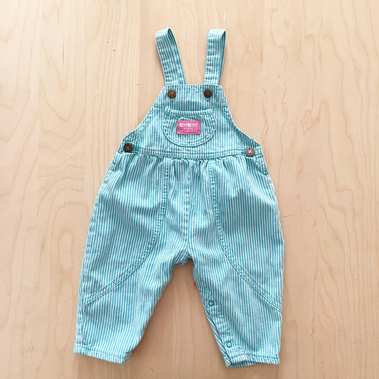 Vintage OshKosh Turquoise Engineer Stripe Baby Bubble Overalls