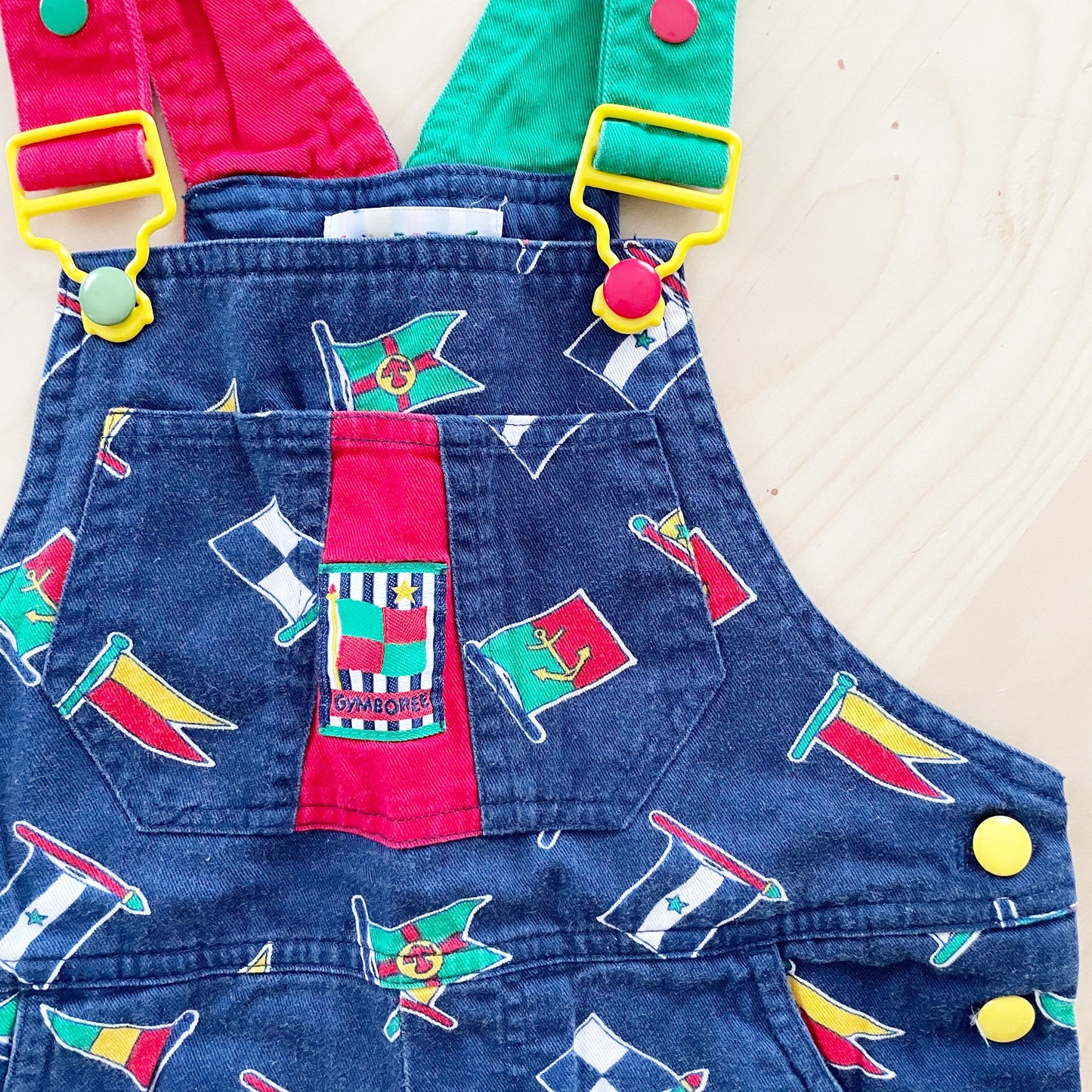 Gymboree Sailing Flags Print Overalls - Yellow Clover Vintage Kids Clothes