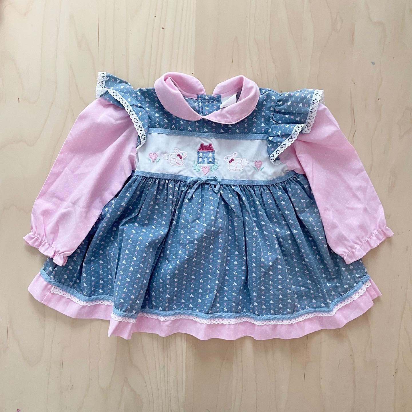 Vintage Bunnies and Houses Pinafore Dress
