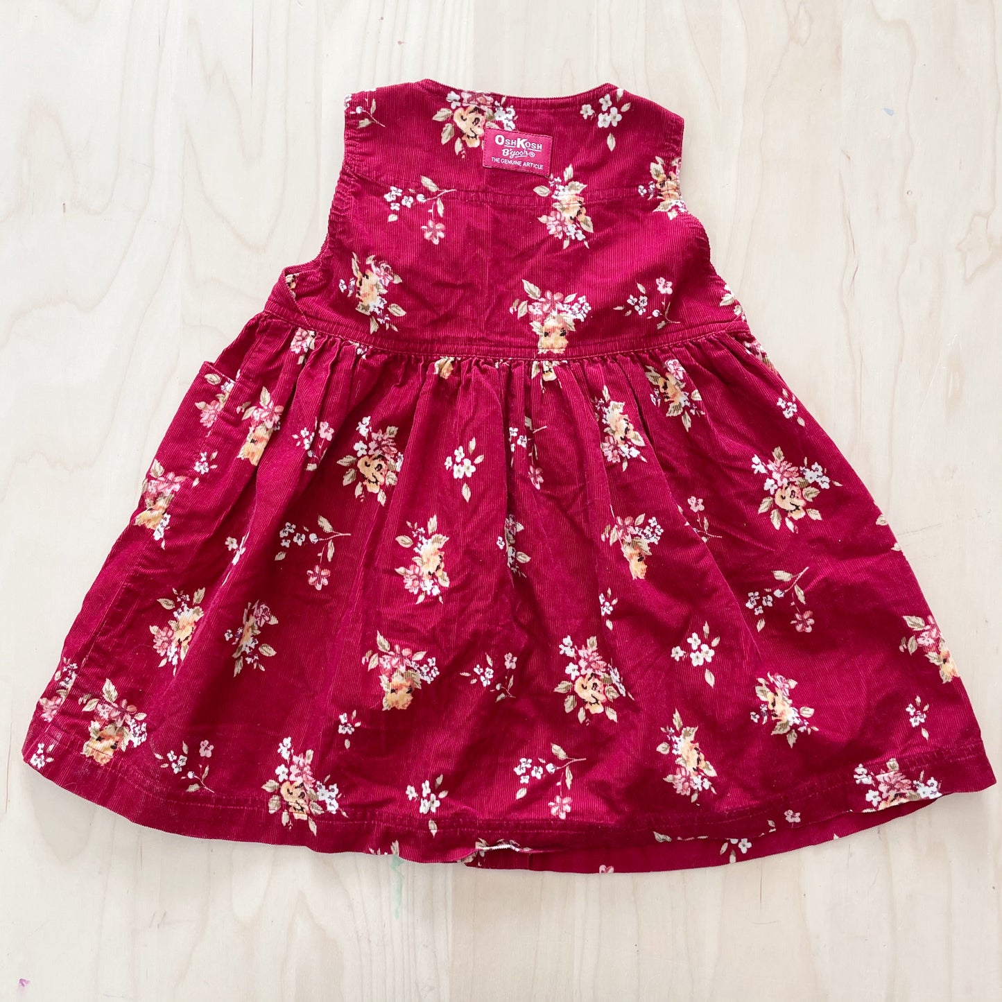 OshKosh Red Floral Fine Cord Dress - Yellow Clover Vintage Kids Clothes