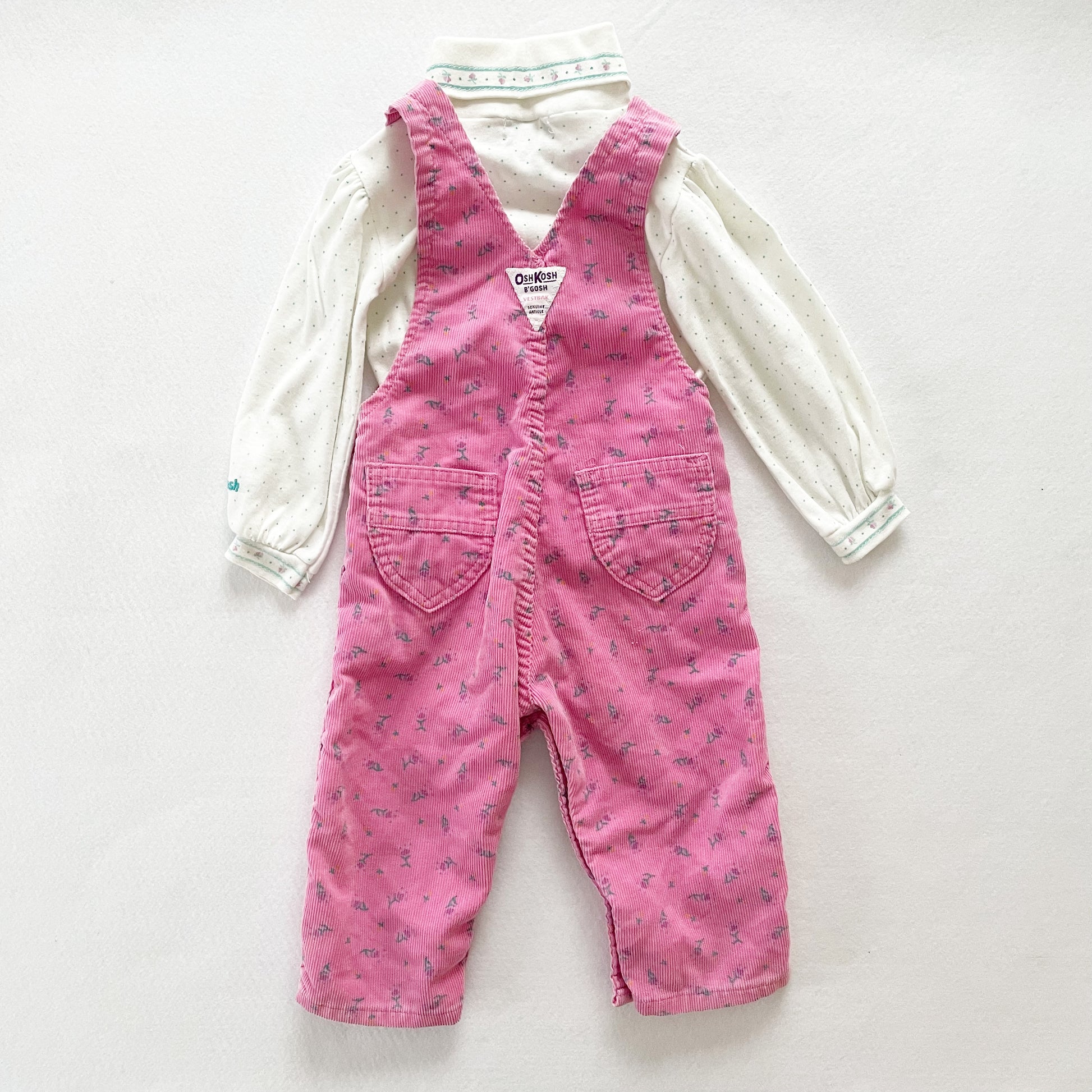 OshKosh Fine Cord Floral Print Overalls Set - Yellow Clover Vintage Kids Clothes