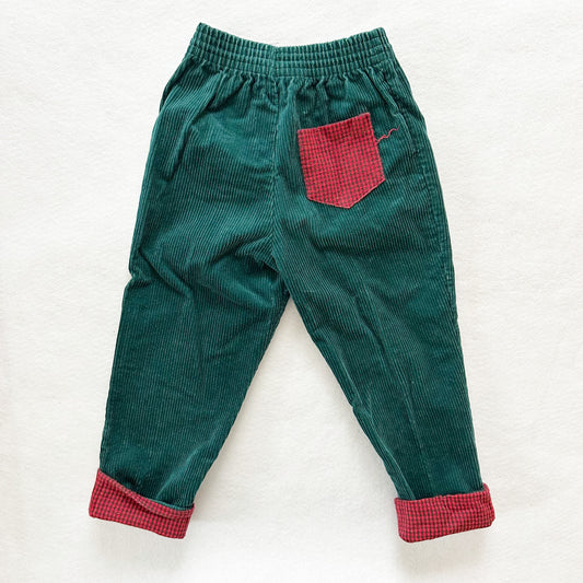 Vintage Green Colorblock Cord Kids Pants