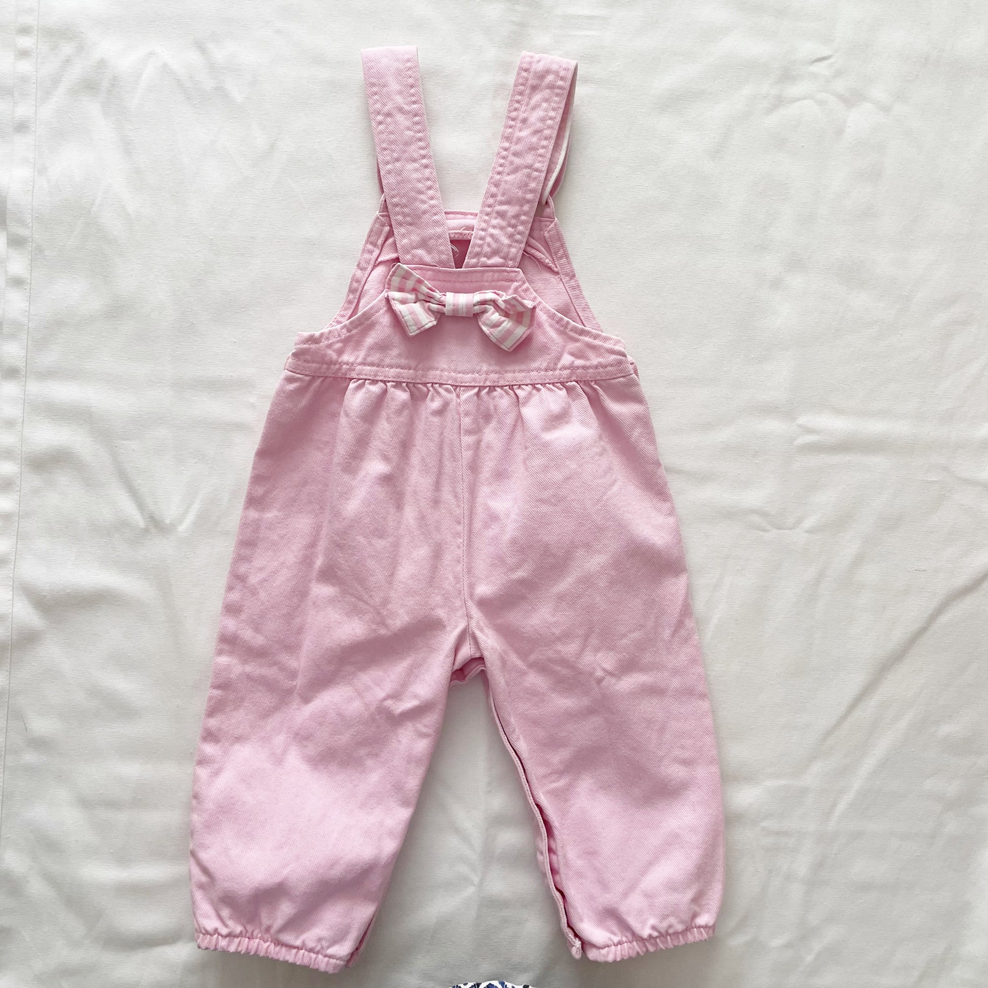 OshKosh Stripe Bow Back Light Pink Bubble Overalls - Yellow Clover Vintage Kids Clothes