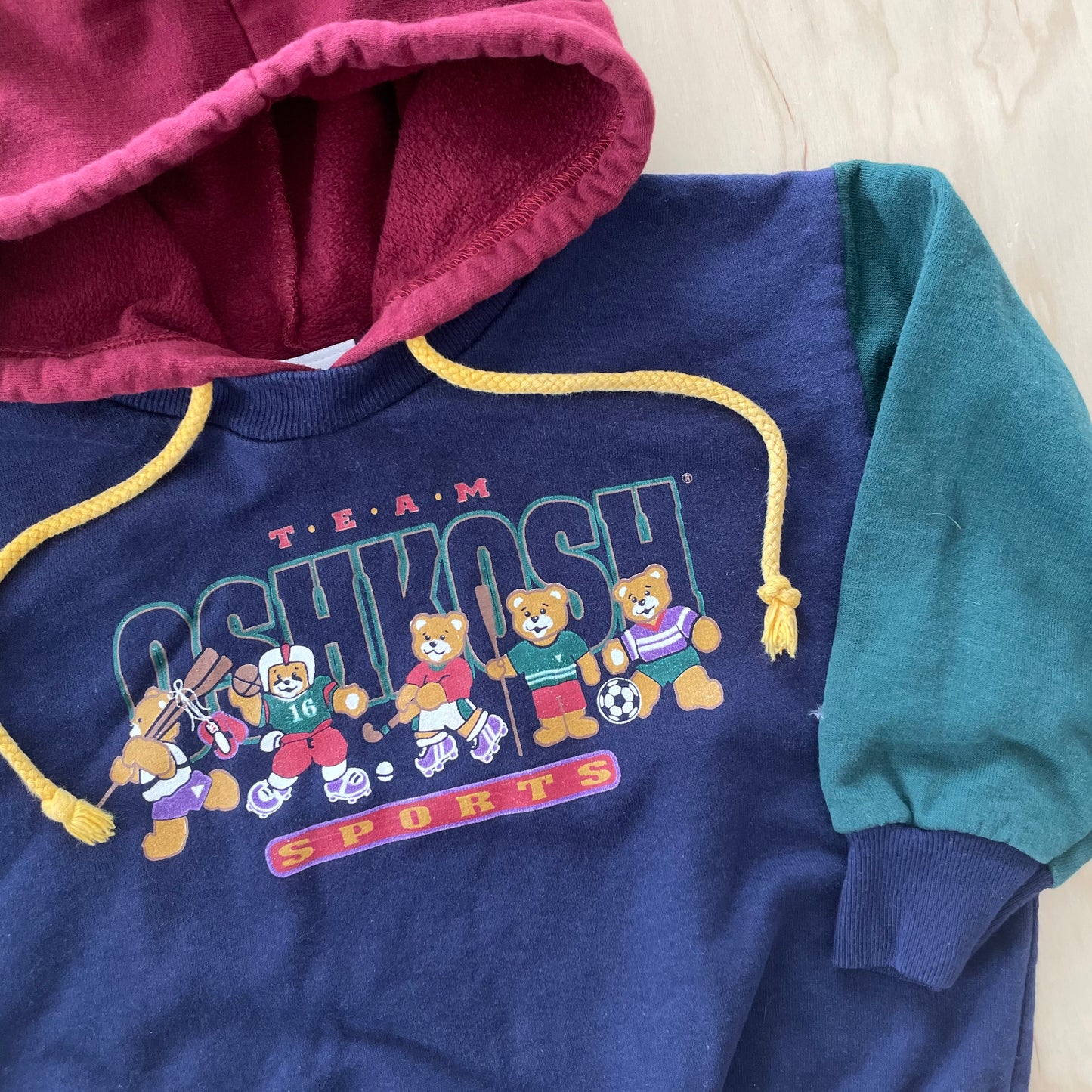 OshKosh Sports Bears Hooded Sweatshirt - Yellow Clover Vintage Kids Clothes