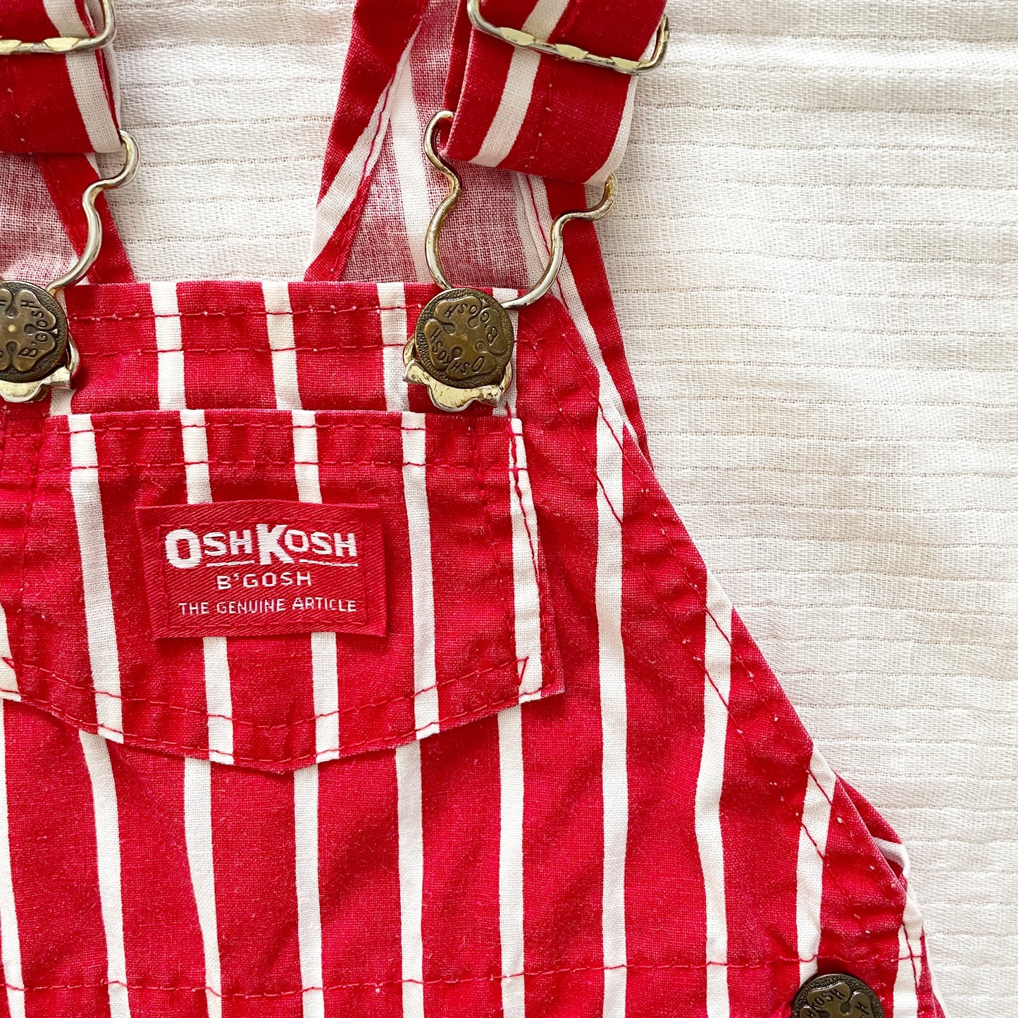 OshKosh Red Wide Striped Shortalls - Yellow Clover Vintage Kids Clothes