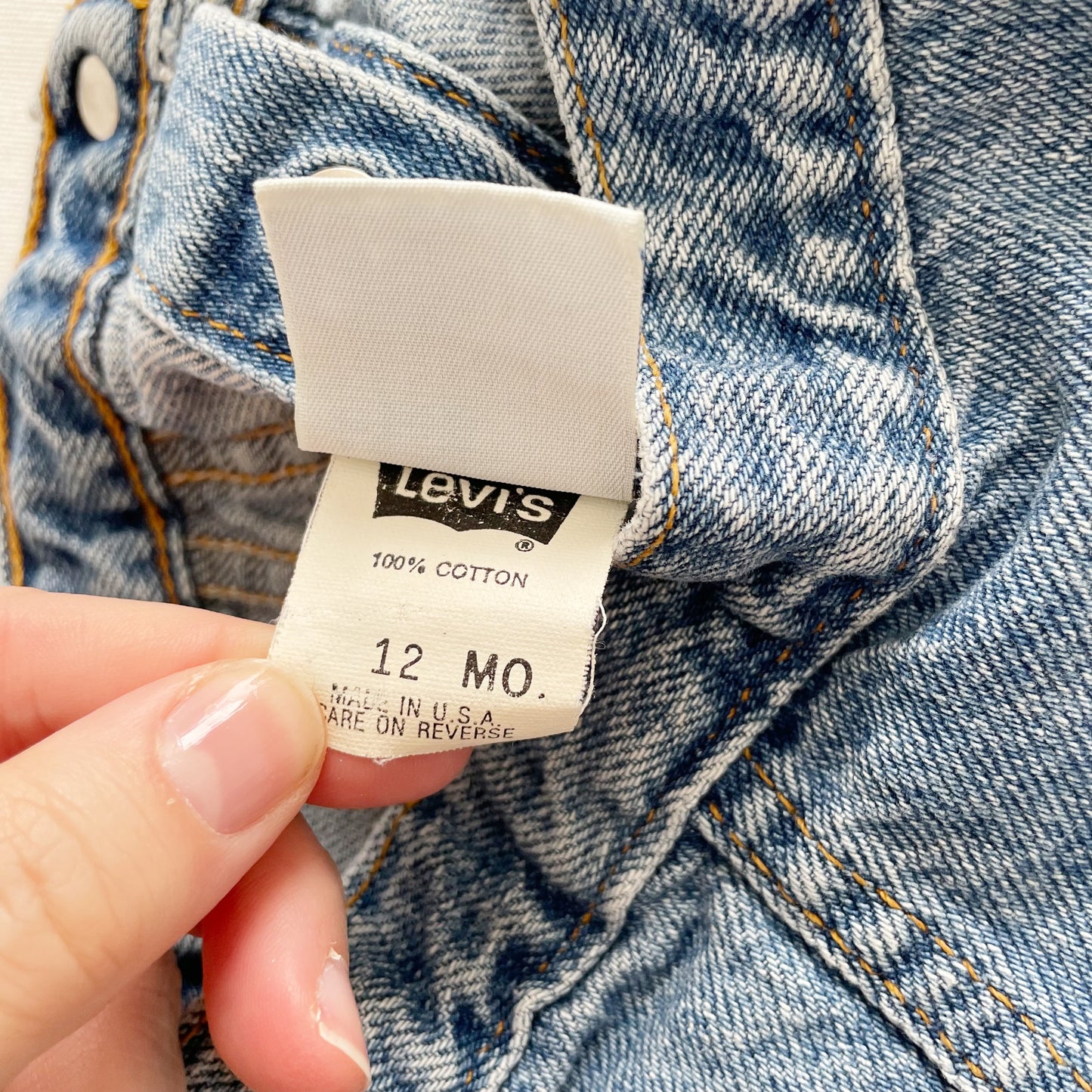 Levi’s Medium Wash White Tab Denim Jacket • 12m - Yellow Clover Vintage Kids Clothes
