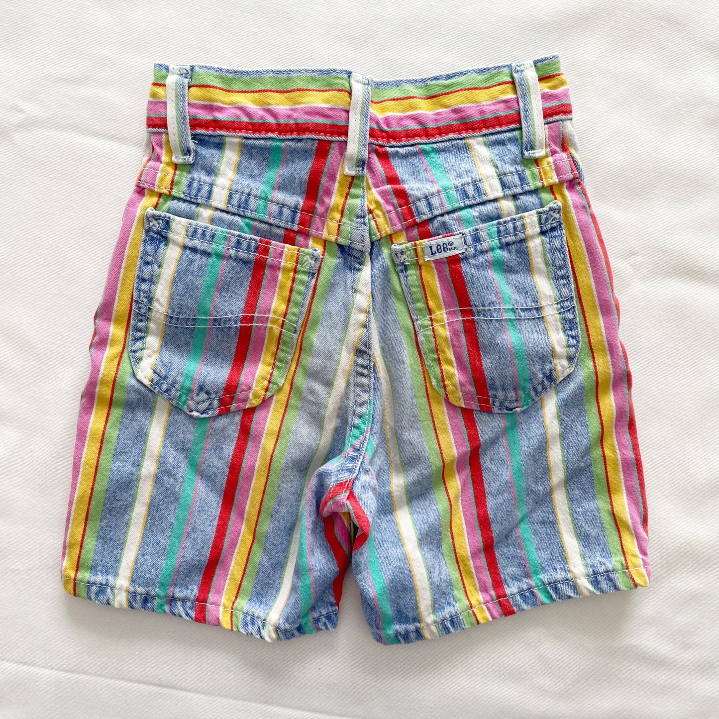 Lee Rainbow Stripe Denim Shorts • 7y - Yellow Clover Vintage Kids Clothes
