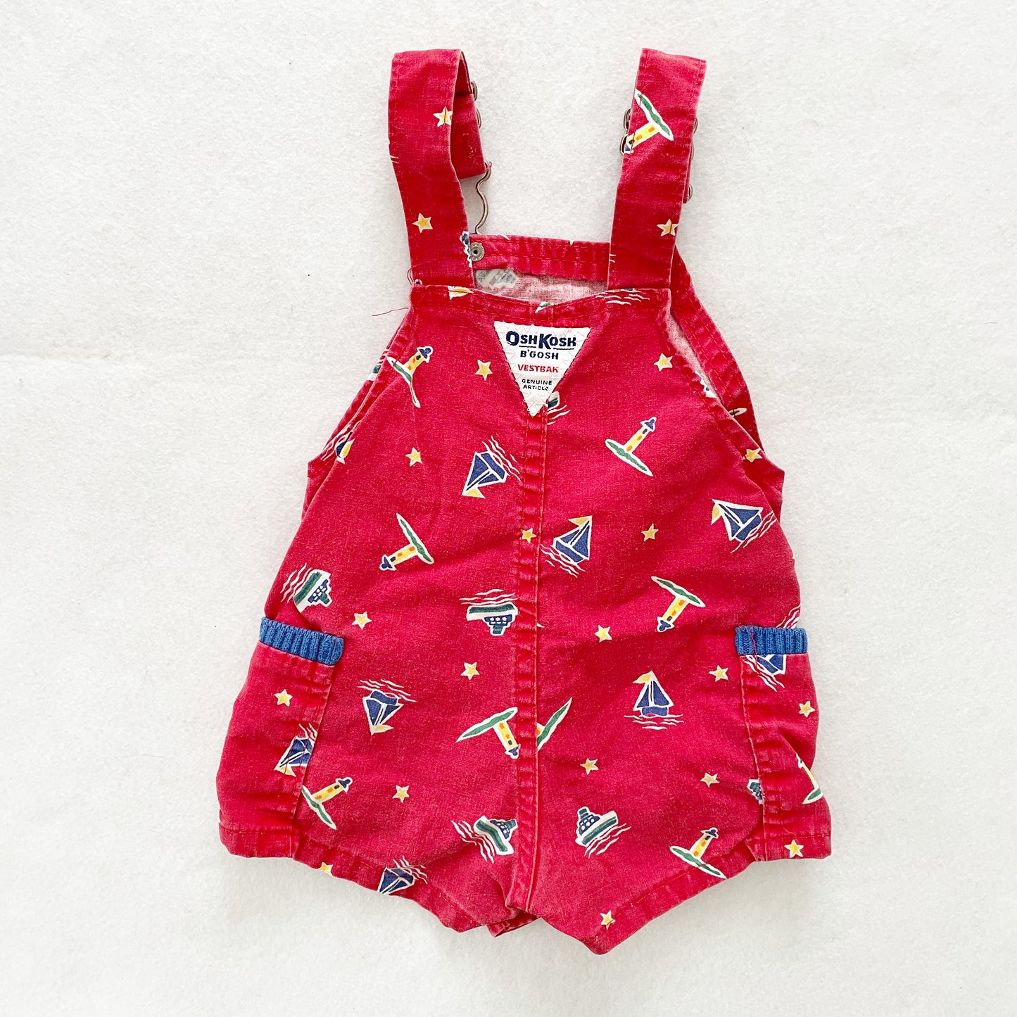OshKosh Sailboat Shortalls - Yellow Clover Vintage Kids Clothes
