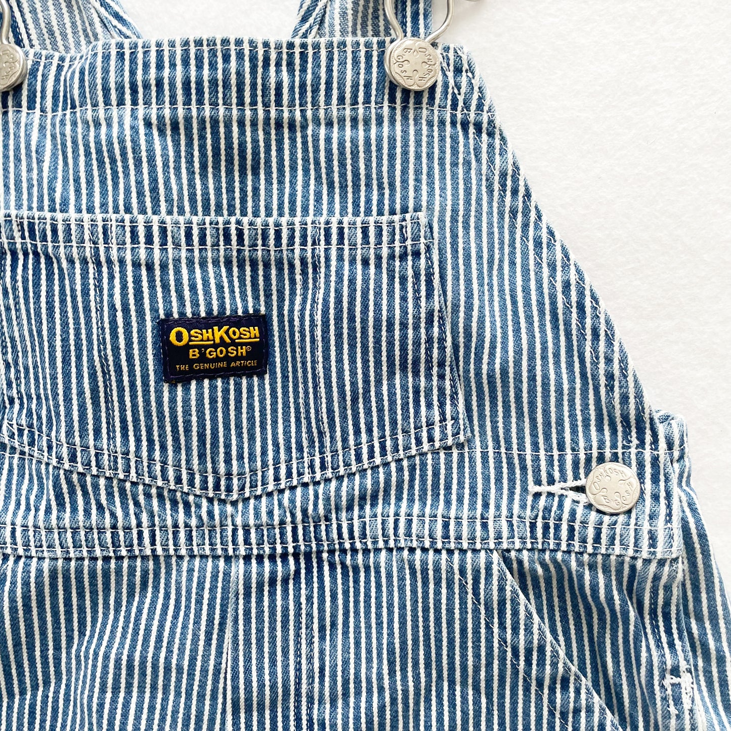 OshKosh Hickory Stripe Shortalls - Yellow Clover Vintage Kids Clothes