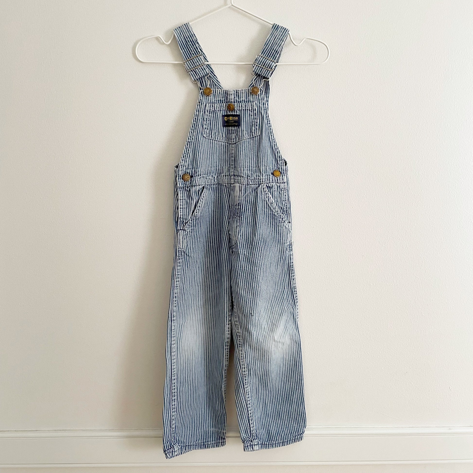 Vintage OshKosh Hickory Striped Button Pocket Overalls