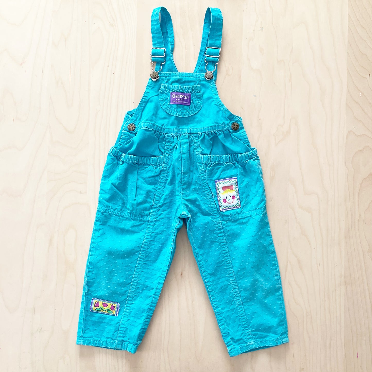 Vintage OshKosh Turquoise Patch Girls Overalls