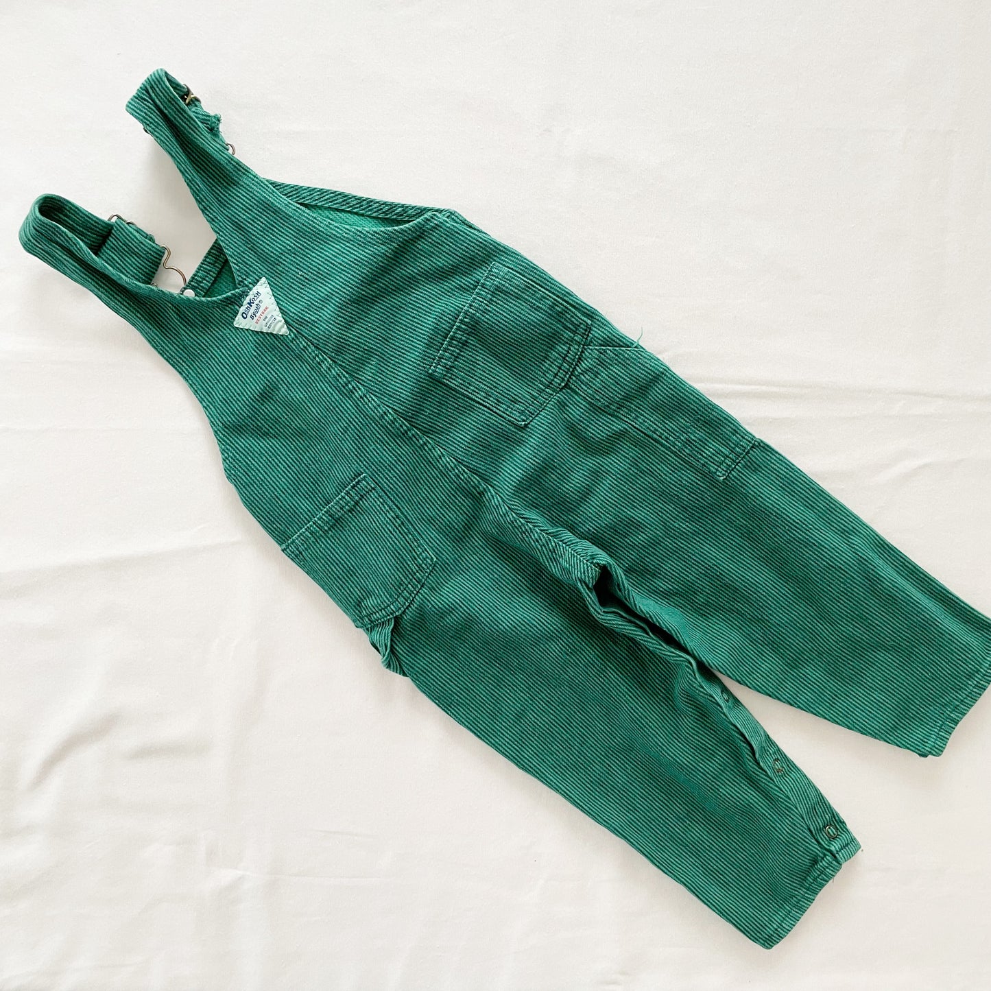 OshKosh Green + Navy Blue Striped Overalls - Yellow Clover Vintage Kids Clothes