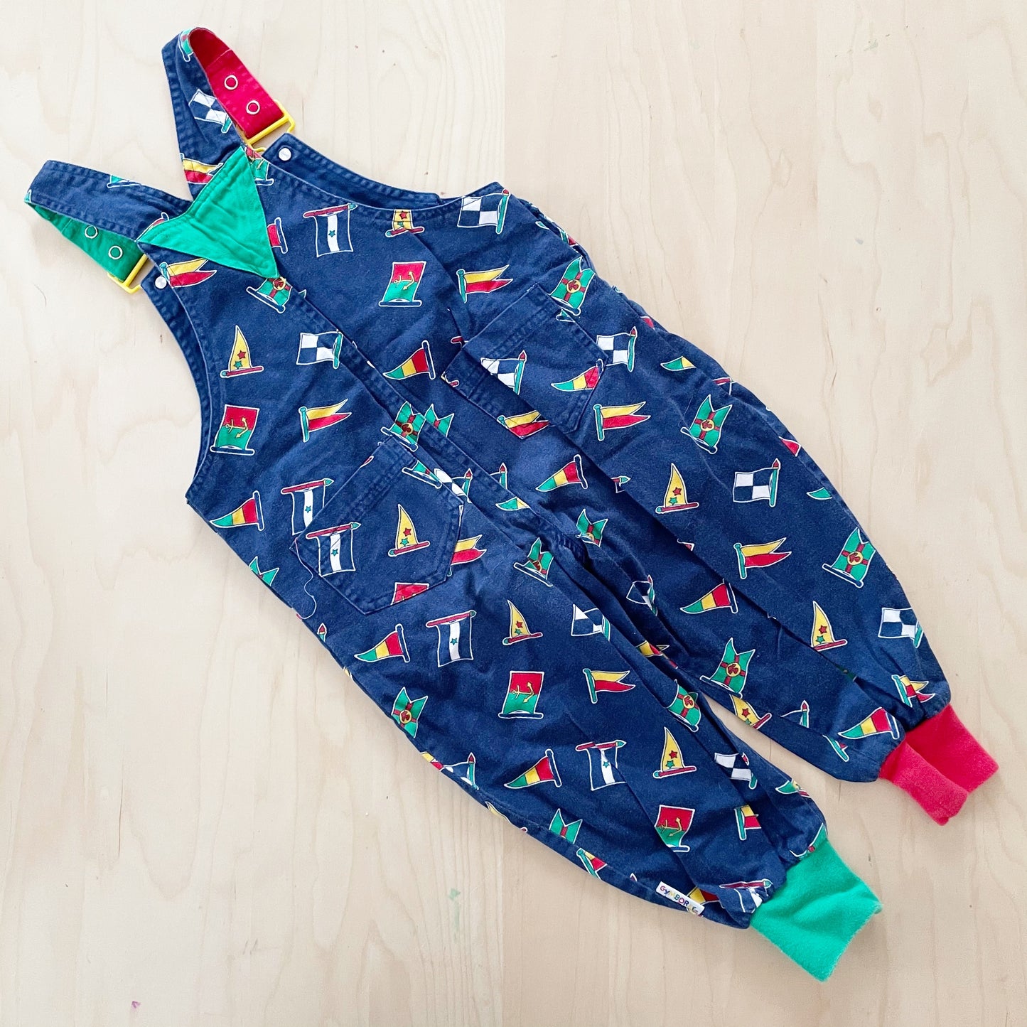 Gymboree Sailing Flags Print Overalls - Yellow Clover Vintage Kids Clothes