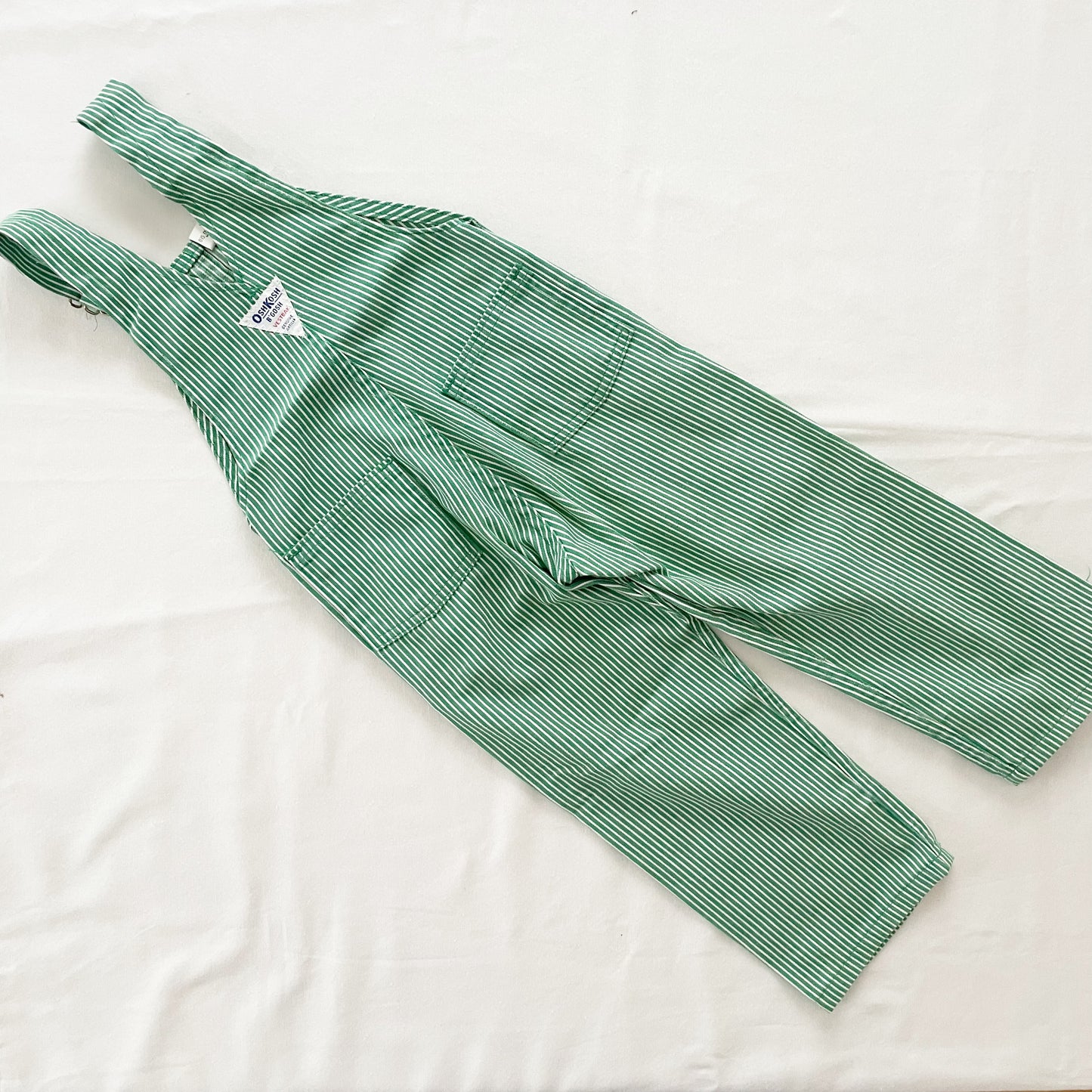 OshKosh Green Hickory Stripe Overalls - Yellow Clover Vintage Kids Clothes