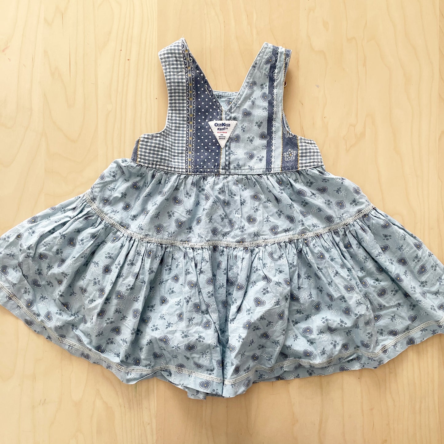 OshKosh Blue Print Overall Skirtall - Yellow Clover Vintage Kids Clothes