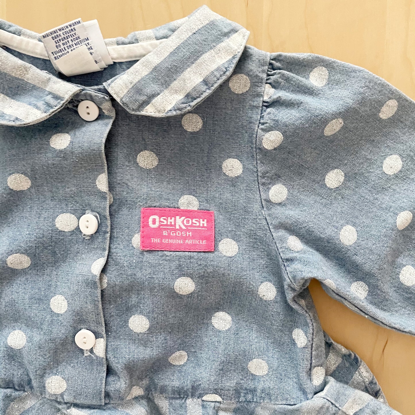 OshKosh Chambray Stripes and Dots Romper - Yellow Clover Vintage Kids Clothes
