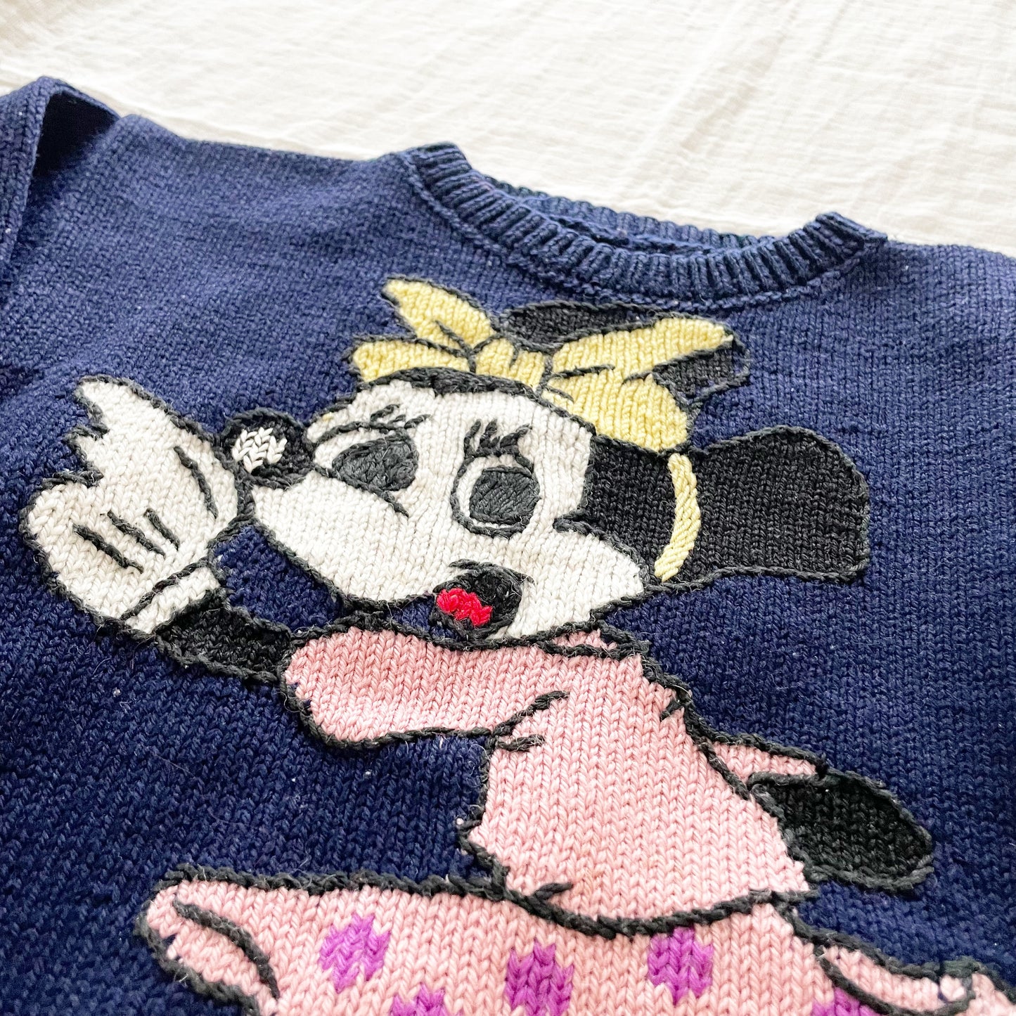 Handknit Minnie Mouse Sweater - Yellow Clover Vintage Kids Clothes