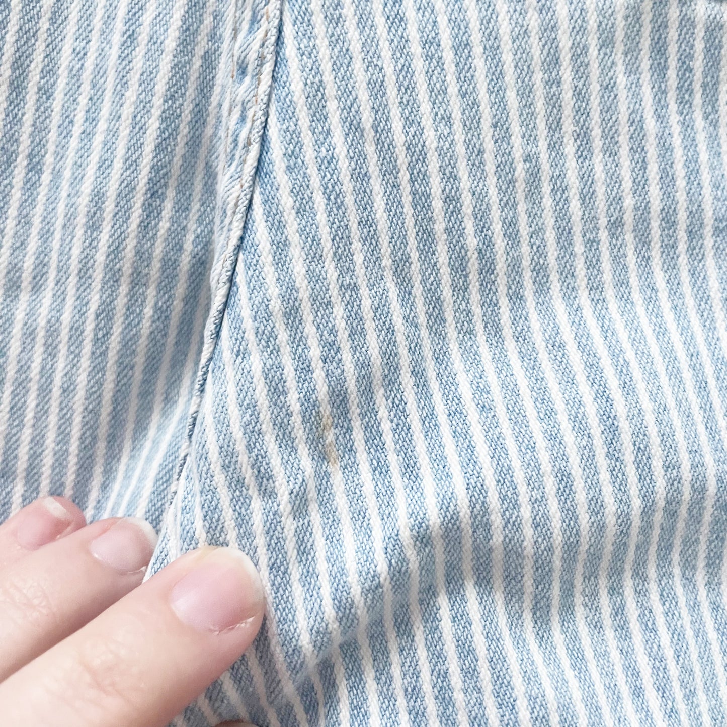 OshKosh Light Wash Hickory Stripe Shortalls - Yellow Clover Vintage Kids Clothes