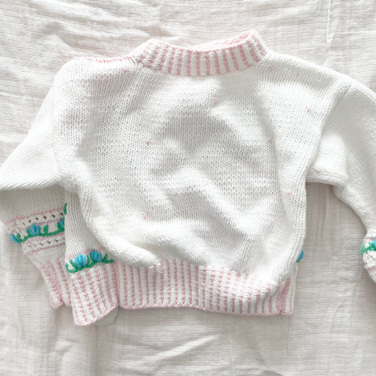 Pastel Embroidered Chunky Cardigan - Yellow Clover Vintage Kids Clothes