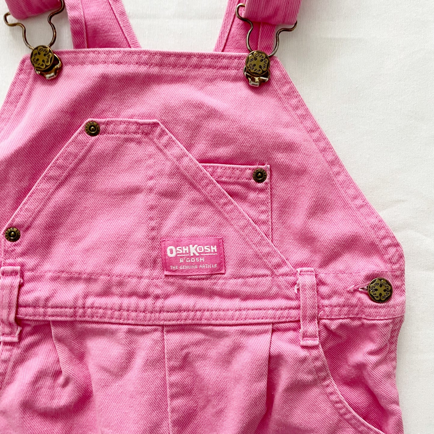 OshKosh Bubblegum Pink Asymmetrical Pocket Shortalls - Yellow Clover Vintage Kids Clothes