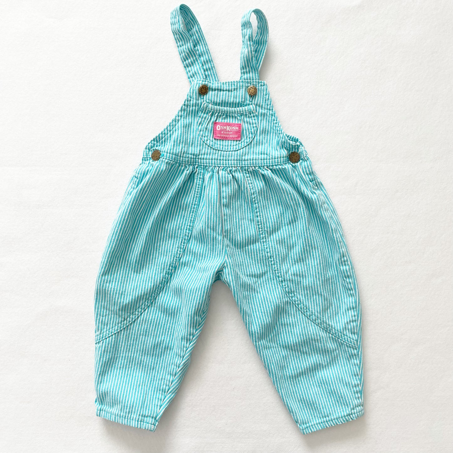 Vintage OshKosh Turquoise Hickory Stripe Bubble Baby Overalls
