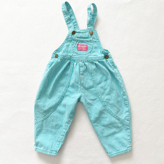 Vintage OshKosh Turquoise Hickory Stripe Bubble Baby Overalls