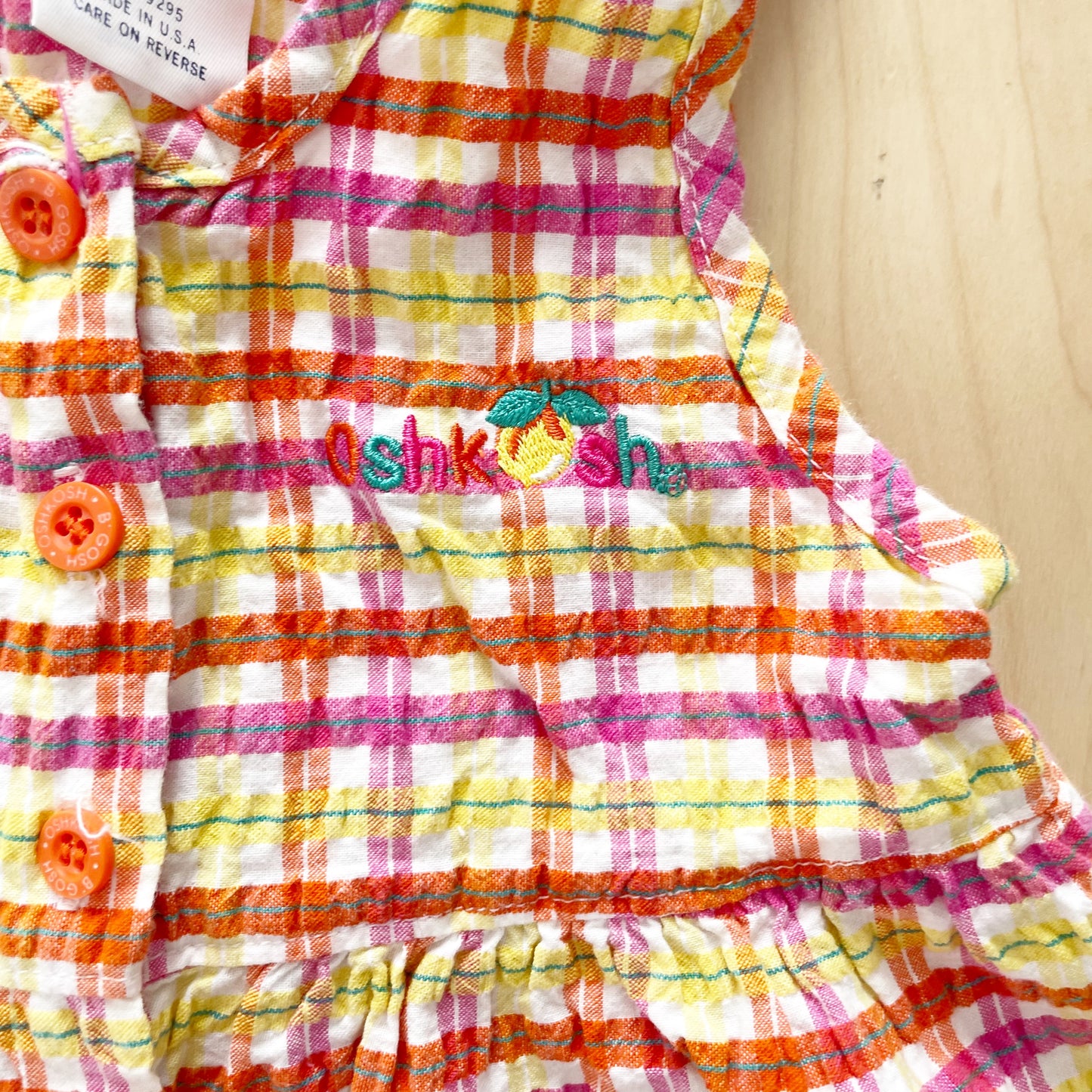 OshKosh Seersucker Fruit Embroidery Romper - Yellow Clover Vintage Kids Clothes