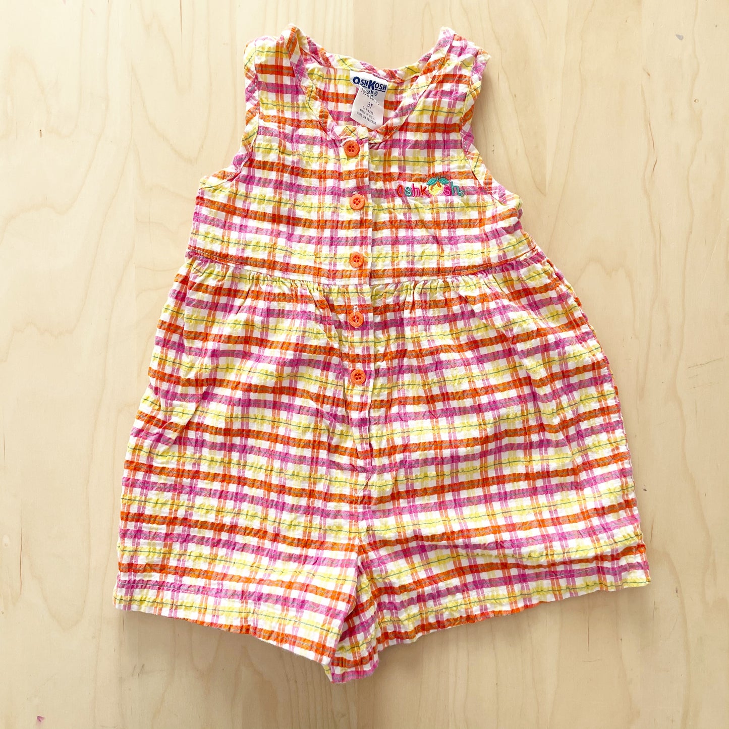 OshKosh Seersucker Fruit Embroidery Romper - Yellow Clover Vintage Kids Clothes