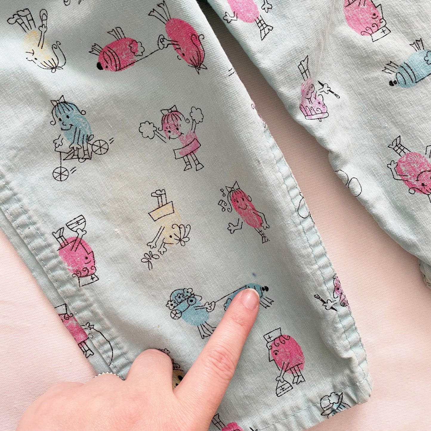 OshKosh Thumbprint People Print Overalls - Yellow Clover Vintage Kids Clothes