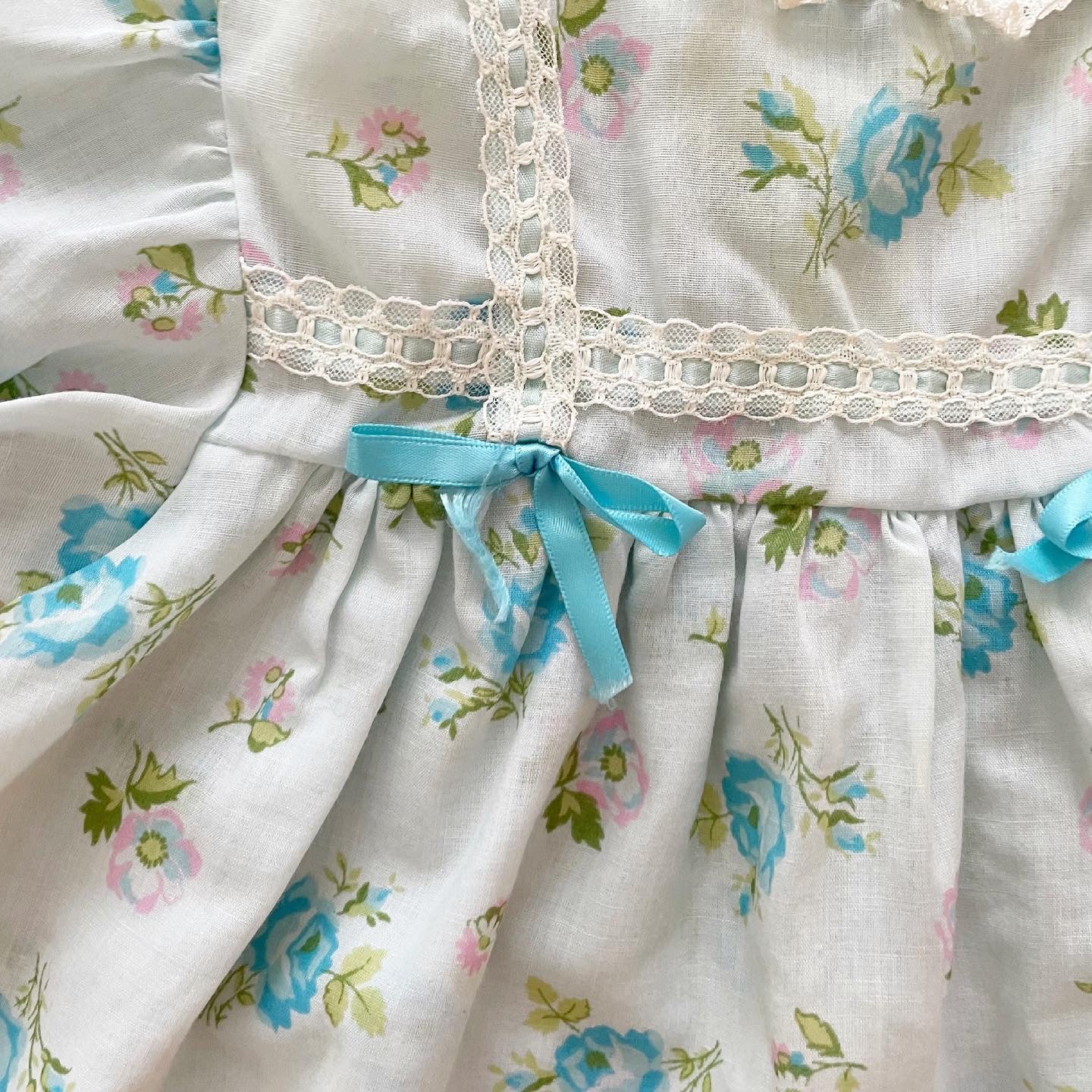 Vintage Blue Rose Floral Dress - Yellow Clover Vintage Kids Clothes