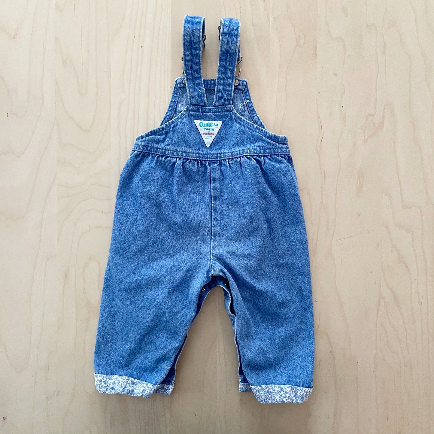 OshKosh Blue Wash Floral Accent Overalls - Yellow Clover Vintage Kids Clothes