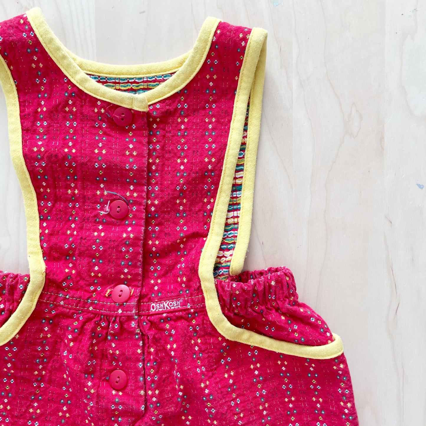 OshKosh Red Woven Bubble Romper - Yellow Clover Vintage Kids Clothes