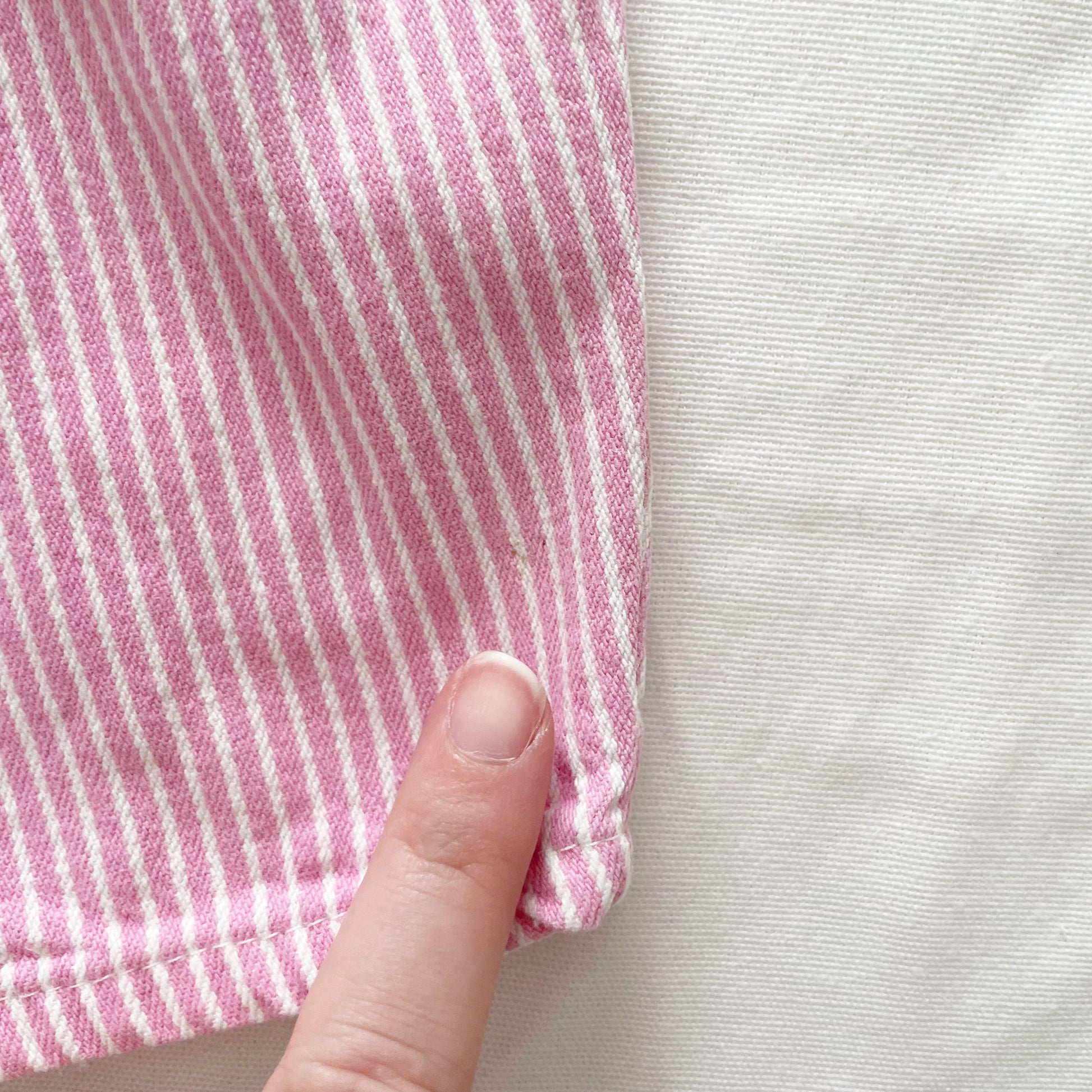 OshKosh Pink Hickory Stripe Scoop Cut Overalls - Yellow Clover Vintage Kids Clothes