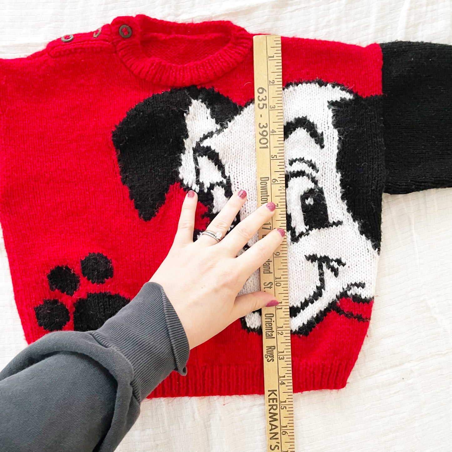 Handknit Red 101 Dalmatians Sweater - Yellow Clover Vintage Kids Clothes