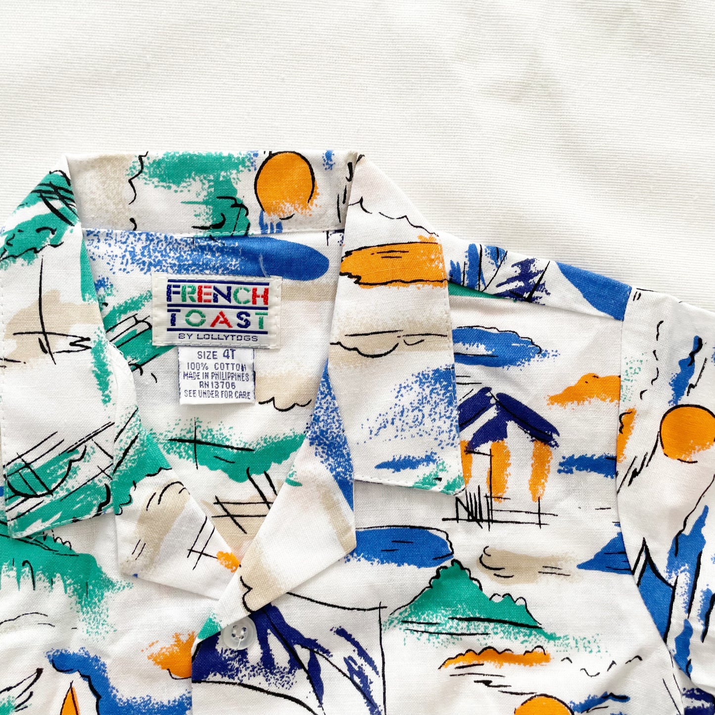 Beach Print Button Up Shorts Set • 4T - Yellow Clover Vintage Kids Clothes