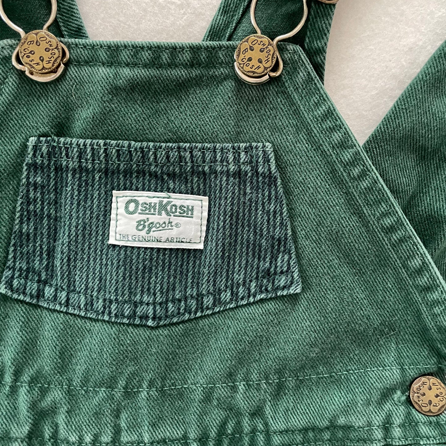 OshKosh Green Stripe Pocket Overalls - Yellow Clover Vintage Kids Clothes