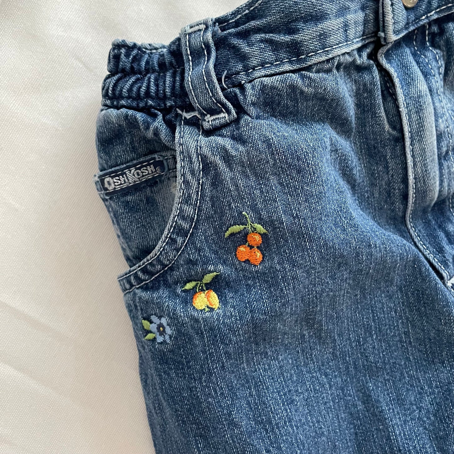 OshKosh Fruit Floral Embroidered Jeans - Yellow Clover Vintage Kids Clothes