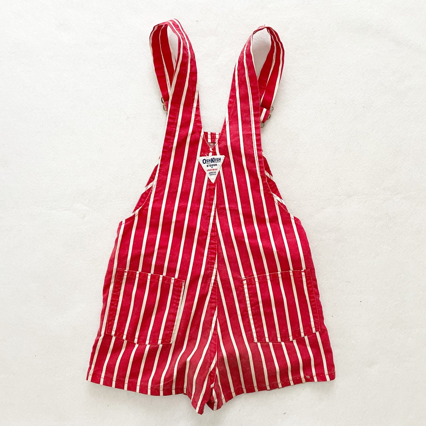 OshKosh Red Stripe Shortalls - Yellow Clover Vintage Kids Clothes