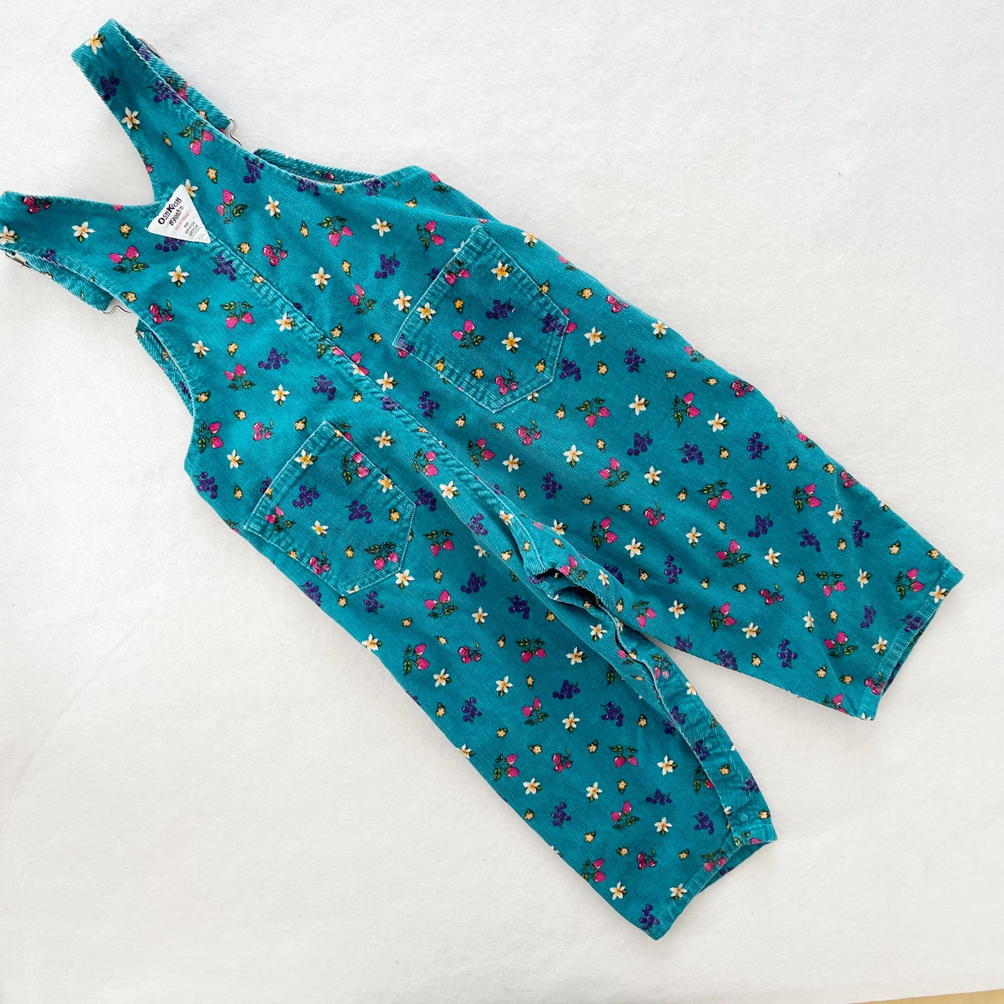 OshKosh Fruit Floral Cord Overalls - Yellow Clover Vintage Kids Clothes