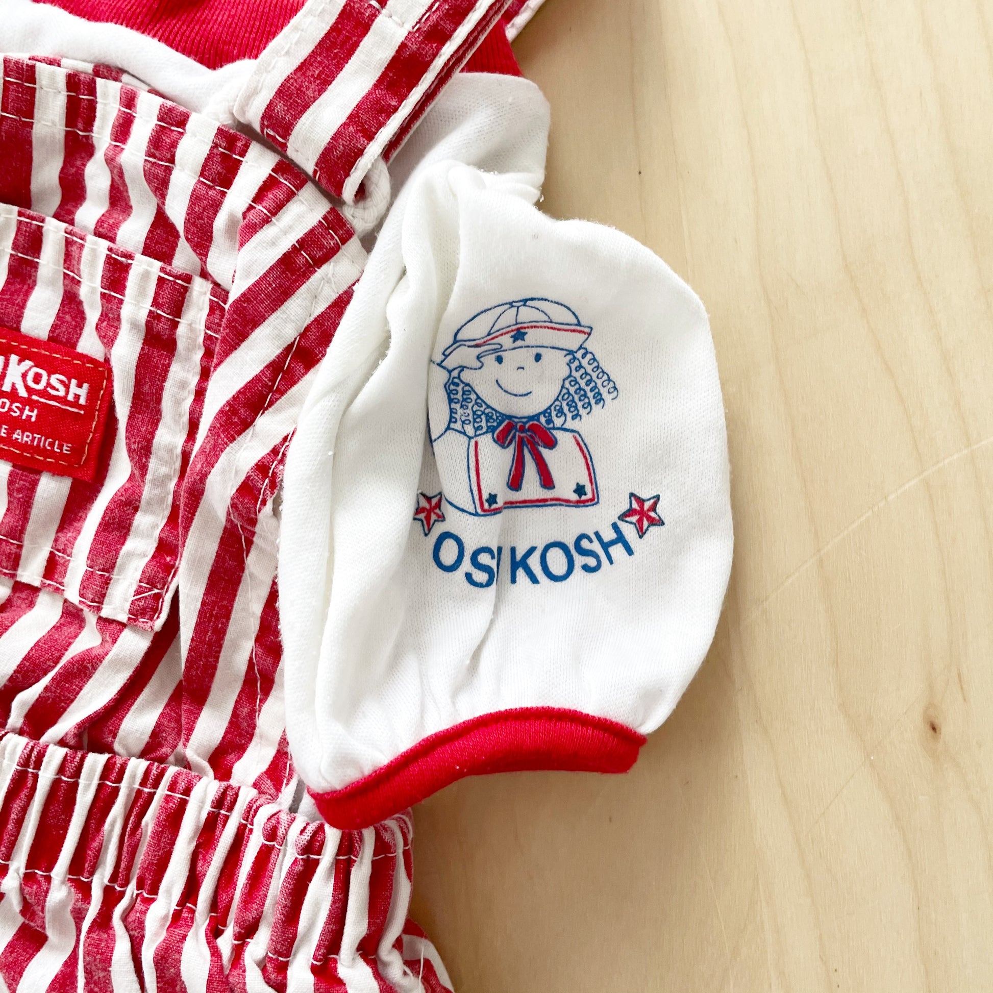 OshKosh Red Stripe Shortalls Set - Yellow Clover Vintage Kids Clothes