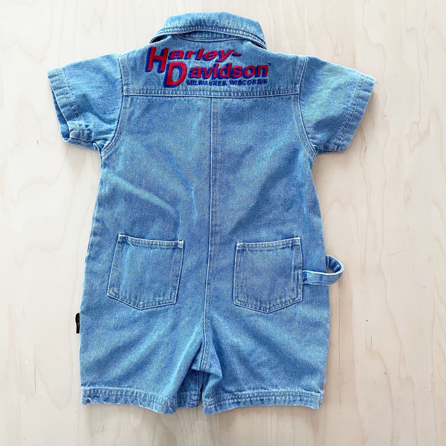 Harley Davidson Denim Zip Romper - Yellow Clover Vintage Kids Clothes