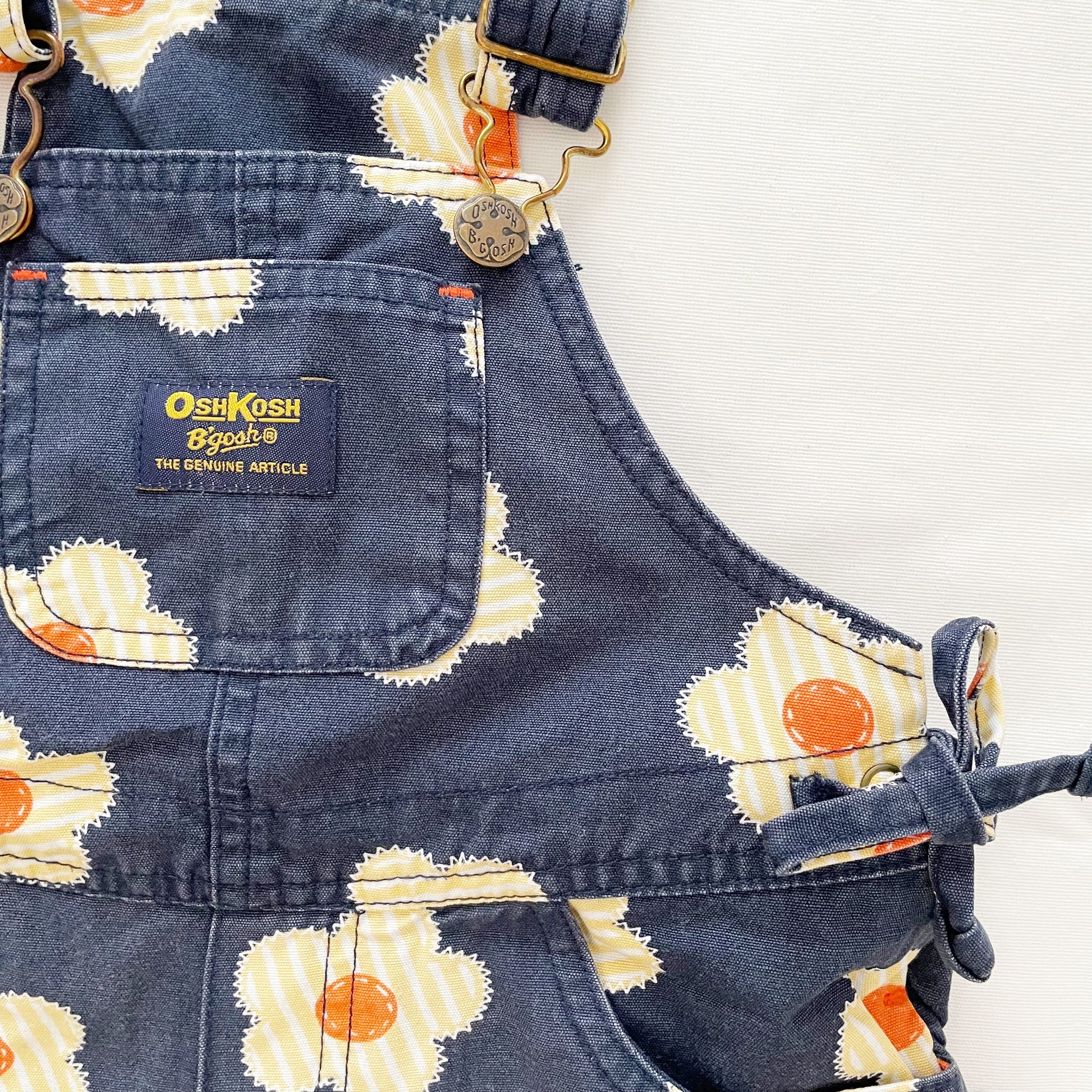 OshKosh Oversized Flower Print Baggy Shortalls - Yellow Clover Vintage Kids Clothes