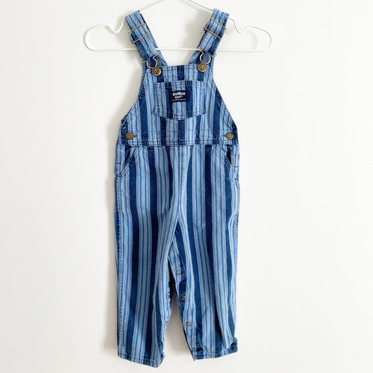 Vintage OshKosh Blue Wide Striped Toddler Overalls