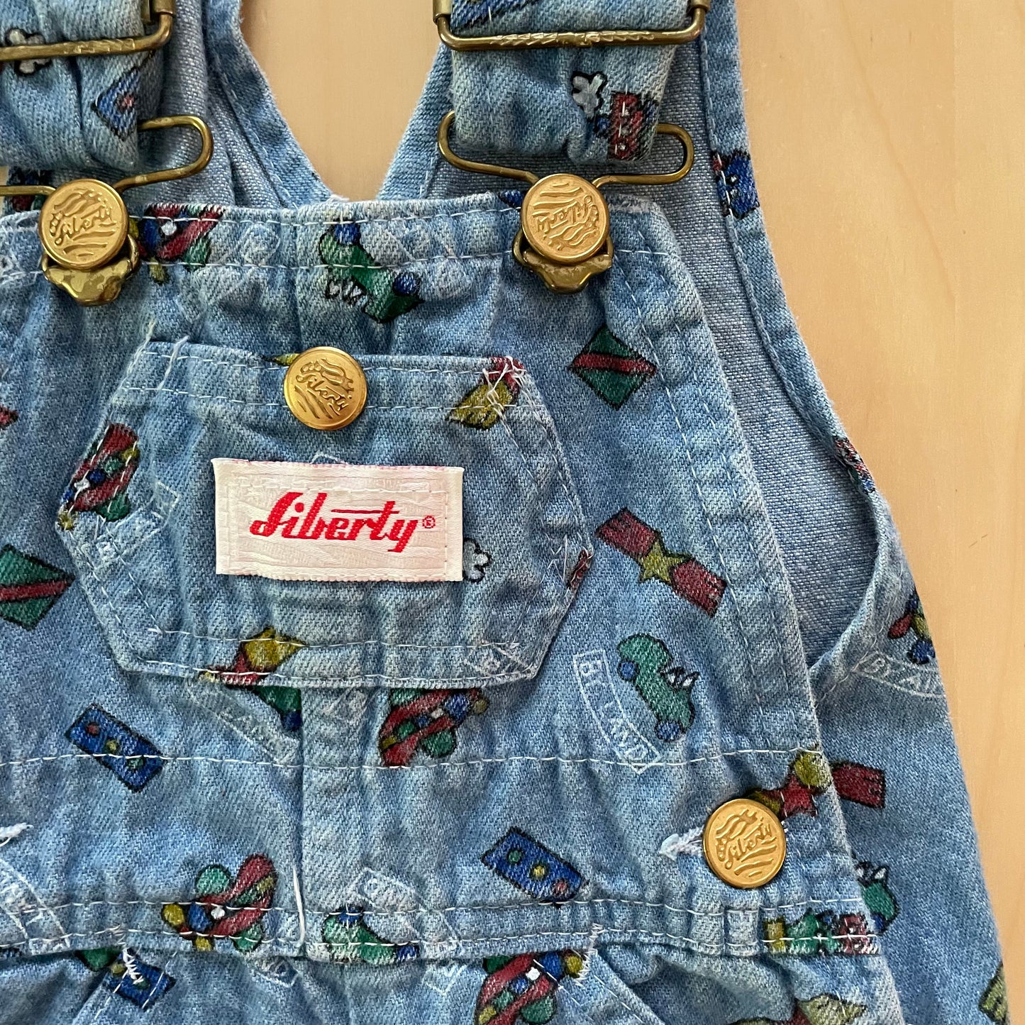 Liberty Vehicle Print Denim Overalls - Yellow Clover Vintage Kids Clothes